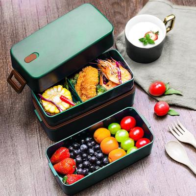 China Kitchenware 1100ml Eco-friendly Portable 2 Layer Plastic Bento Lunch Box With Keep Warm Bag for sale