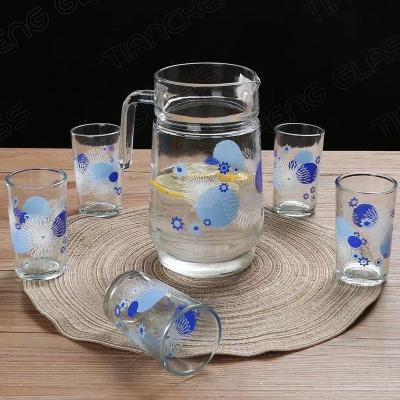 China Housewares Drinking Glass Tumbler Glass Jug 7 Glassware Set Set With Decor for sale