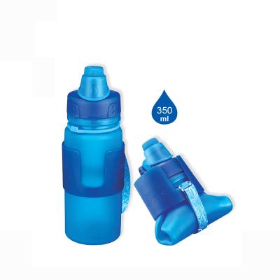 China 350ml/12oz Viable Hot Selling Folding Silicone Water Bottle With A Rotating Lid Small Folding Silicone Bottle for sale