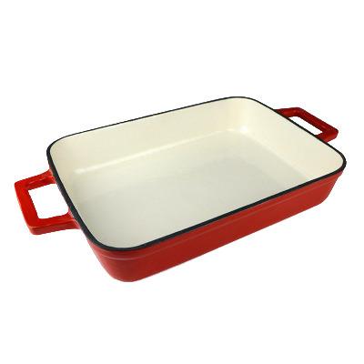 China General Use For Gas And Induction Cooker Rectangle Enamel Cast Iron Bakeware With Handles Lasagna Dish for sale