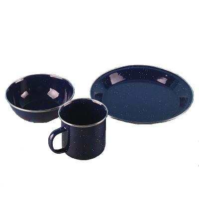 China Sustainable Factory Hot Sale Enamel Set Three Piece Enamel Bowl Cup And Dish for sale