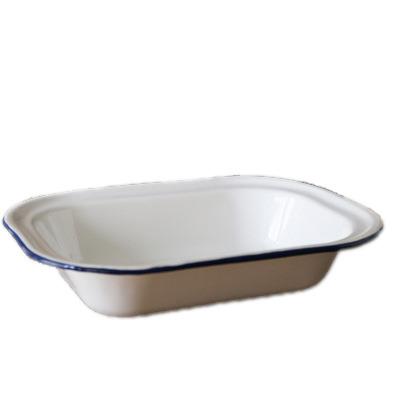 China Sustainable Hot Selling White Deep Rectangle Enamel Dish Cake Dish for sale