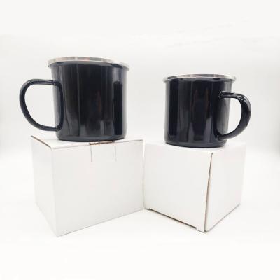 China Techome 350ML 500ML Viable Hot Selling Solid Black Mug Enamel Mugs Enamel Mug for sale