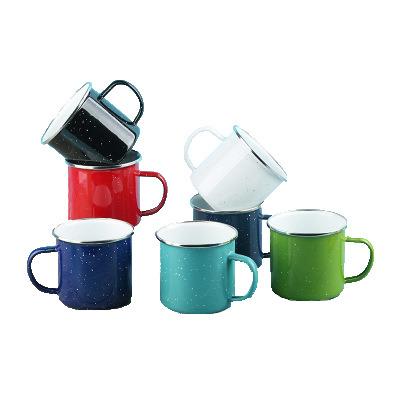 China Techome Hot Selling 9CM Viable Enamel Mug Spotted Coffee Mugs With Stainless Steel Rim Enamel Cup for sale