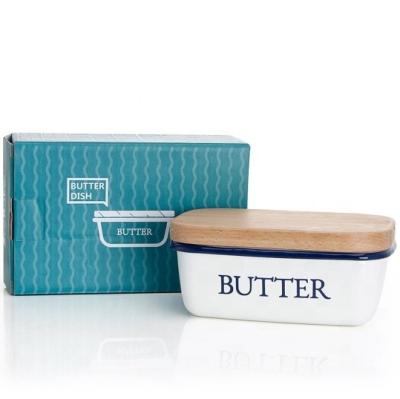 China Viable Wooden Lid White Enamel Butter Box for sale