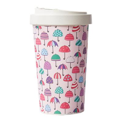 China Sustainable Western Biodegradable Fiber Bamboo Cup Pattern Cartoon Hand Drawing Style Bamboo Coffee Cup for sale