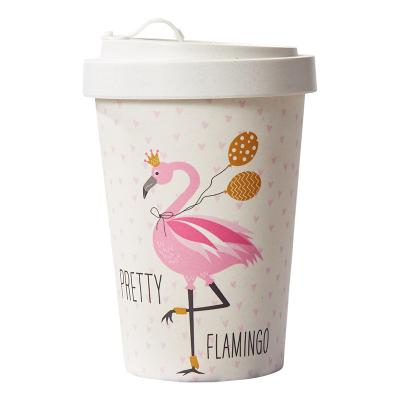 China Sustainable Western Biodegradable Fiber Bamboo Cup Pattern Cartoon Hand Drawing Style Bamboo Coffee Cup for sale