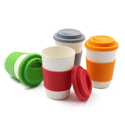 China Sustainable Factory Customized Bamboo Fiber Mug With Silicone Pad Coffee Mug With Lid for sale