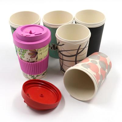 China Sustainable Factory Customized Biodegradable Bamboo Fiber Mug With Silicone Pad Coffee Mug With Lid for sale