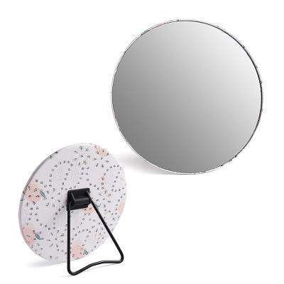 China Lighted Portable Makeup Table Mirror Round Bling Rhinestone PU Sublimation Leather Makeup Mirror for sale