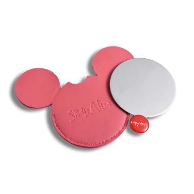 China Personalized Cheap Custom Compact Advertising Pocket Stainless Steel Small Cosmetic Mirror With Cute PU Pocket for sale