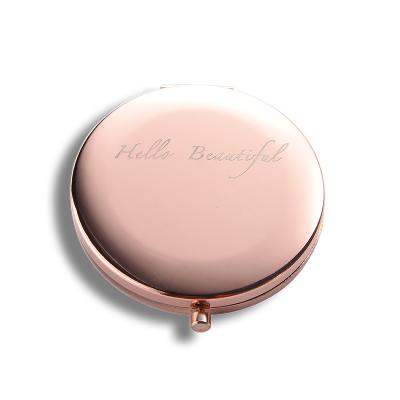 China Custom Pocket Mirror Metal Double Size Round Mounted Gold Make Up Mirror Laser Logo for sale