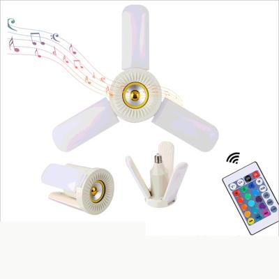 China Bt/music/lighting RGB E27 Three Leaves Fan-shaped LED Bulb Remote Control Smart Speaker RGB LED BT Music Bulb for sale