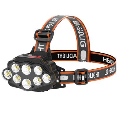 China Best Camping Led Head Lamp 90 Degree Strong Headlight 8 LED Headlamp Waterproof Rechargeable Swivel LED Headlight Flashlight 1800lumen Blue for sale