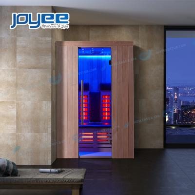 China JOYEE Computer Control Panel New Design OEM Size Indoor Dry Hemlock Sauna Wooden 2 Person Bath Freestanding Sauna Room With Colorful Led Lights for sale