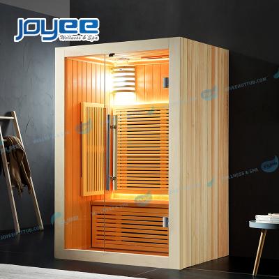 China Computer Control Panel JOYEE Small Single Person Home Corner Use Imported Canadian Hemlock Pine Wood Indoor Infrared Sauna Room for sale