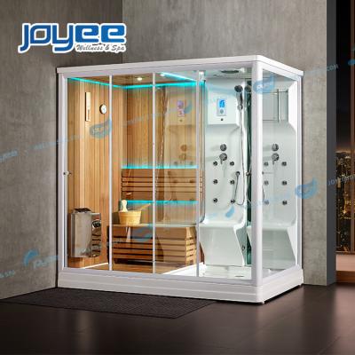 China JOYEE Computer Control Panel Wholesale Bathroom Sauna Steam Shower Enclosure Saturated Steam Wood Sauna Pure Acrylic Sauna Room With Glass Frame for sale