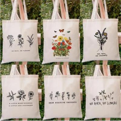 China Custom Ladies Customer Eco-Friendly / Large Capacity Bags Handbag Flower Canvas Shoppingbag Totes Large Capacity Aesthetic Graphic Bag for sale