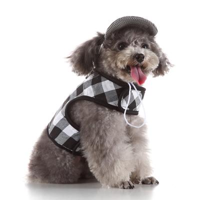 China Stable Dog Clothing Plaid British Style Vest Dog Lift Harness With Hat And Leash for sale