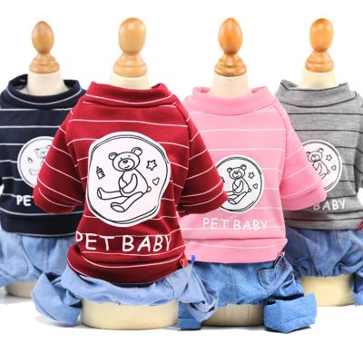 China Viable Blue Vintage Washed Denime Vest Plaid Shirt Hoodies Boy Dog Clothes Overall Band Hoodie Coat Dogs for sale