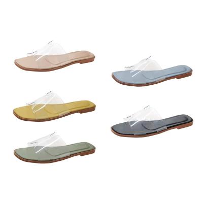 China 2022 Ladies Anti-slip Shoes Fashion Flat Casual Belt Slipper PU Leather Jelly Strap Casual Slipper Women Beach Sandals Outdoor One for sale