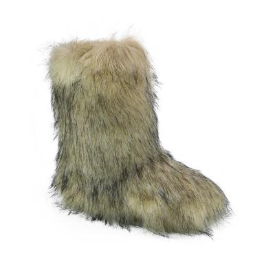 China Wholesale Fashion Trend Women Real Fluffy Faux Fur Snow Boots Brown Furry Snow Boots for sale