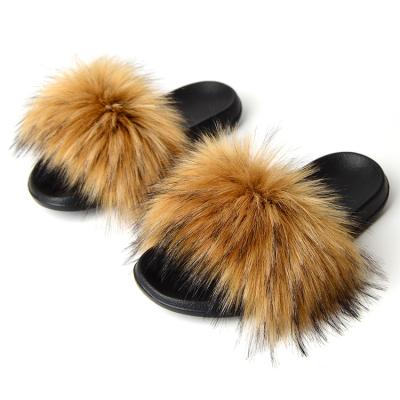 China Fashion Trend Colorful Fashion Artificial Fur Slides Slippers for sale