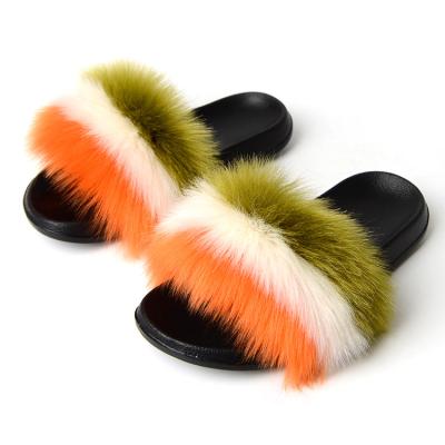 China Fashion Trend Good Quality Cheap Price Faux Fur Hairy Fox Fur Slipper for sale