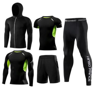 China New QUICK DRY Men's Gym Fitness Sets Outdoor Running Sportswear Basketball Training Clothes 5 Pieces Men's Fitness Suit for sale