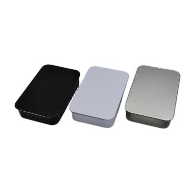 China 92x60x21mm Eco-friendly Sliding Strong Metal Soap Tin Box Perfume Crate Front Packing Box for sale