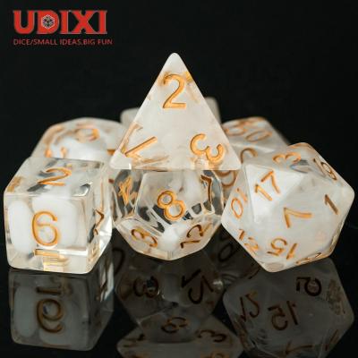 China White Resin Udixi Swirl Dungeons And Dragons DND RPG Resin Dies With Gold Font for sale