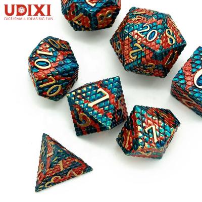 China Udixi DND RPG Metal Polyhedral Dies Set With Dragon Scale Orange &Blue for sale