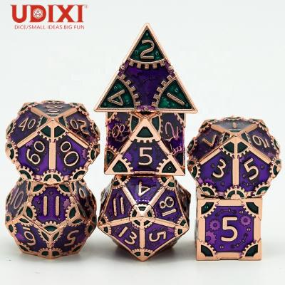 China Metal Copper with Purple&Green Metal Polyhedral Dies for DND RPG MTG Board or Card Games Dungeons and Dragons Dies High Quality Set for sale