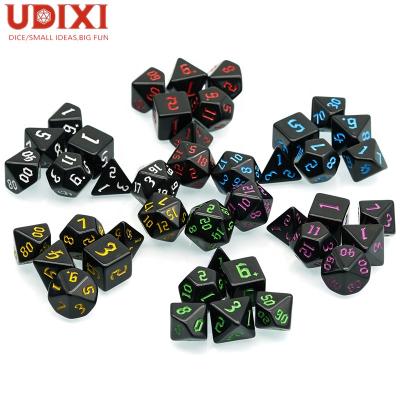 China Acrylic black with multicolor font die cut dies DND RPG polyhedral acrylic dungeons and dragons dies high quality set for sale