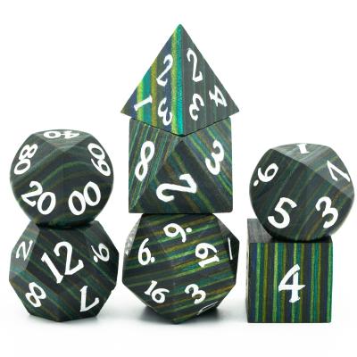 China Udixi DND Wooden Dies Wood Polyhedral Set For Dungeons And Dragons Green Stripe for sale