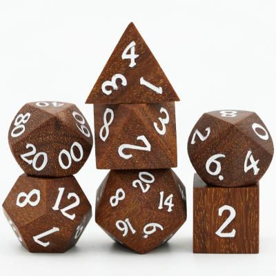 China Udixi Brown DND RPG Wooden Dice Polyhedral Set for Dungeons and Dragons for sale