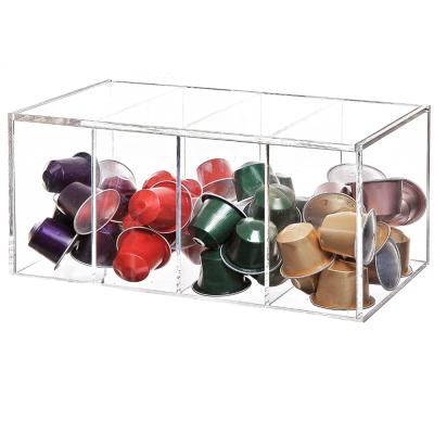 China Standable Transparent Acrylic Coffee Capsule Holder Rectangle 3 Compartments Box 4 Acrylic Organizer With Cover for sale