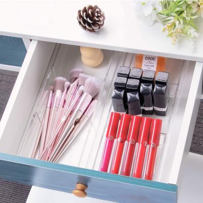 China 3 Compartments Rectangle Workable Portability Dividers Acrylic Desk Drawer Storage Organizer Tray for sale