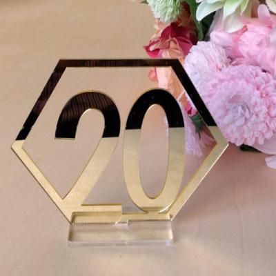 China 20 Piece ACRYLIC Gold Hexagon Acrylic Wedding Table Numbers For Wedding Party Restaurant for sale