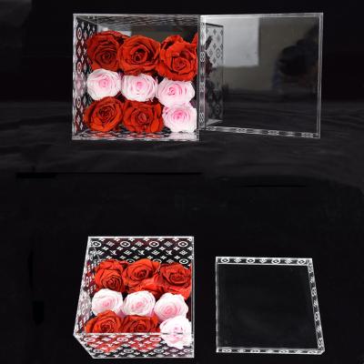 China 2021 Hot Sale Christmas Flower Packing Boxes Custom Roses Engrave Decorative Pattern Acrylic Gift Box SI47 for sale