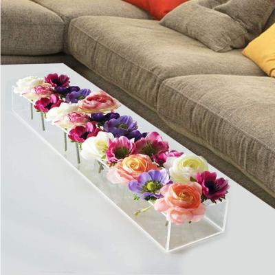 China Luxury Acrylic Long Party Table Decor Rose Flower Box Clear Acrylic Home Box for Flowers for sale