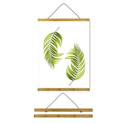 China Retractable Custom Bamboo Wooden Magnetic Poster Hanger Frame For Home Canvas Decor Wall Painting Art for sale