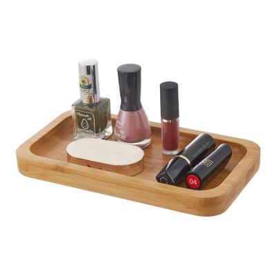 China Sustainable Natural Home Decor Vanity Tray Wooden Bathroom Storage Organizer Bamboo Trays for sale