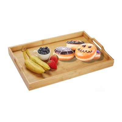 China Large Sustainable Luxury Bamboo Wooden Serving Storage Tray With Handles For Coffee, Food for sale