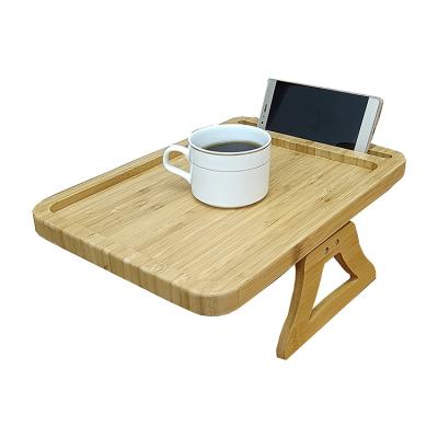 China 2022 Viable Natural Folding Snack Tray Coaster Couch Armrest Table Sofa Tray Bamboo Wood Sofa Arm With Phone Holder for sale