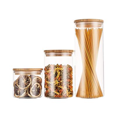 China Freshness Keeping Kitchen Bamboo Storage Canisters Baking Airtight Glass Jars Canisters With Sealed Bamboo Lids for sale