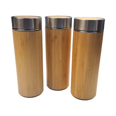 China Disposable Custom Double Wall Bamboo Thermos Mug Vacuum Insulated Stainless Steel Water Bottle Tumbler for sale