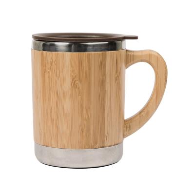 China Customized Disposable Drinking Cup 15oz Natural Bamboo Wooden Coffee Cups With Lid And Handle for sale