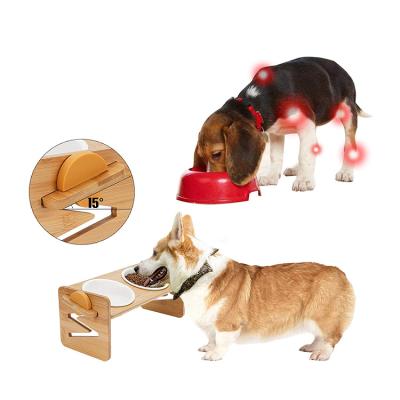 China Sustainable Luxury Design Wooden Pet Food Bowl Raised Dog and Cat Feeder Bamboo Raised Pet Bowls Stand for sale