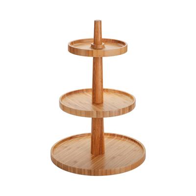 China 3 Tier Wedding Cupcake Stand Bamboo Fruit Tray Disposable Wooden Cake Stand Serving Tray Dessert Display Stand for sale